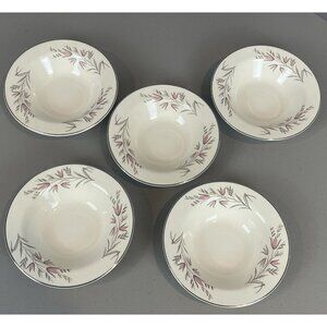 Edwin Knowles Park Lane 5 Rim Bowls Pink Flowers 6 3/8" Cereal Vtg Mid Century